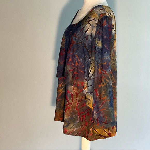 Attitudes by Renee XL Vibrant Fall Colors Scoop Neck Burnout Long Sleeves Blouse - Picture 8 of 16